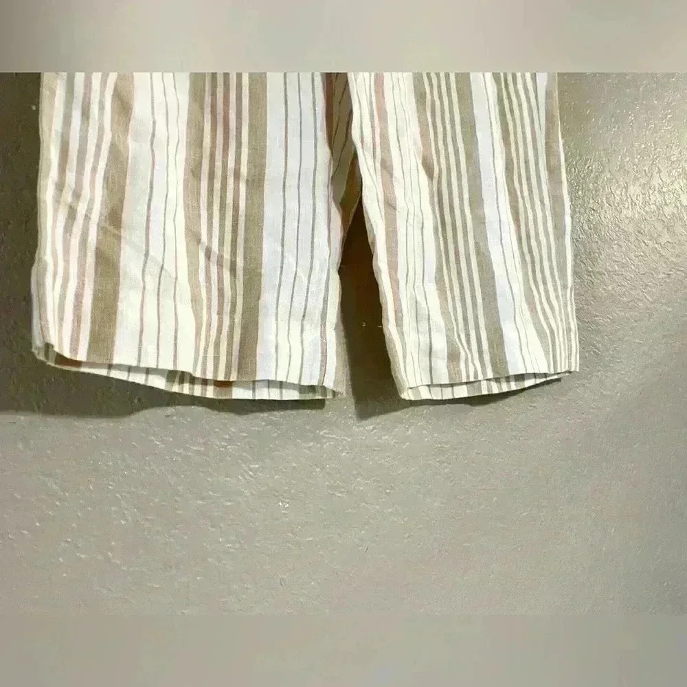 Chico’s Linen Cropped Striped Beige White Pants Pockets Stretch Waist Size 10P - Picture 5 of 8